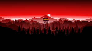 Firewatch, Red Sky, Mountains, Sunset, Dark red, 4K wallpaper