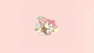 My Melody, Kuromi, Cute cartoon, Peach background, Sanrio, 4K wallpaper