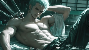 Roronoa Zoro, Green aesthetic, One Piece, AI art, 4K wallpaper