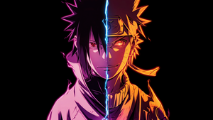 Sasuke Uchiha, Naruto Uzumaki, AMOLED, Black background, AI art, 4K wallpaper