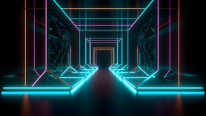 Neon lines, Modern interior, Geometric, Glowing, 4K wallpaper