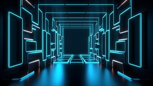 Cyan, Neon Lights, Geometric, Futuristic, 4K wallpaper