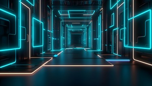 Glowing, Neon, Corridor, Cyberpunk, 4K wallpaper