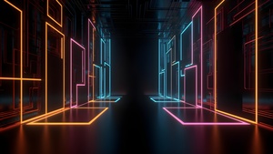 Neon, Aesthetic, Corridor, Modern lighting, 4K wallpaper