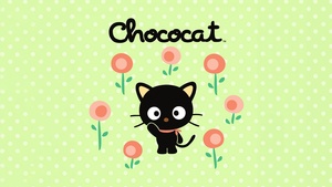 Chococat, Cute cartoon, Green background, Polka dots, Sanrio, 4K wallpaper