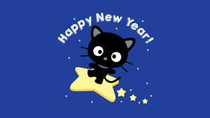 Chococat, Happy New Year, Blue background, Cute cartoon, January, 4K wallpaper