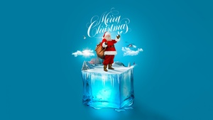 Santa Claus, Surreal, Aesthetic Cyan, Cyan background, Navidad, Noel, 4K wallpaper