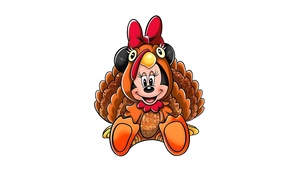 Minnie Mouse, Turkey, Happy Thanksgiving, White background, 4K wallpaper