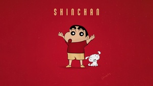 Shin-chan, Shiro, Red background, Shinchan Nohara, Cartoon, 4K wallpaper