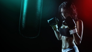 Boxing, Woman, Boxer, Gloves, Dark background, 4K wallpaper