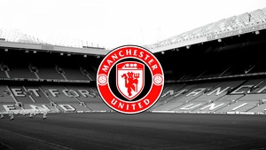 Manchester United, Monochrome background, Logo, Stadium, 4K wallpaper