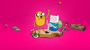 Cartoon Network, Adventure Time, Jake, Finn, Pink background, 4K wallpaper