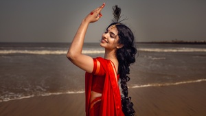 Mamitha Baiju, Malayalam actress, Indian actress, Saree, Traditional, 4K wallpaper