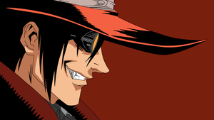 Alucard, Hellsing, Brown background, Minimalist, 4K wallpaper