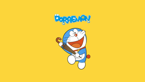 Doraemon, TV series, Yellow background, Minimalist, Laughing, 4K wallpaper