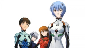 Neon Genesis Evangelion, Characters, Shinji Ikari, Kaworu Nagisa, Asuka Langley Soryu, Rei Ayanami, White background, 4K wallpaper