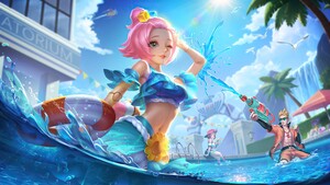 Angela, Mobile Legends: Bang Bang, Summer, Swimming Pool, Mobile game, 4K wallpaper