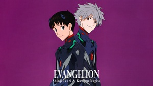 Shinji Ikari, Kaworu Nagisa, Neon Genesis Evangelion, Purple background, 4K wallpaper