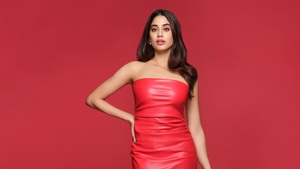 Janhvi Kapoor, Red aesthetic, Indian actress, Red background, Red dress, 4K wallpaper
