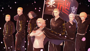 Tokyo Revengers, Flag, Anime series, Manjiro Sano, Ken Ryuguji, Keisuke Baji, Takashi Mitsuya, Kazutora Hanemiya, Kanto Manji Gang, 4K wallpaper
