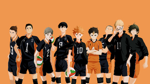 Haikyuu, Character art, Orange background, Shoyo Hinata, Yu Nishinoya, 4K wallpaper