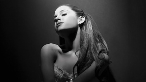Ariana Grande, Black and White, Dark background, 4K wallpaper