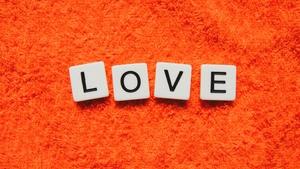 Love letter, Wooden Blocks, Orange background, 4K wallpaper