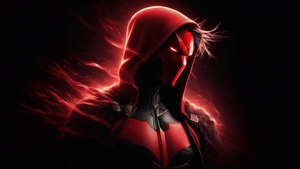 Red Hood, AI art, DC Comics, DC Superheroes, Black background, Dark red, 4K wallpaper