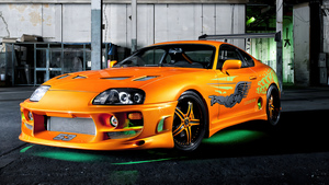 Toyota Supra Mk4, Custom tuning, JDM cars, Yellow cars, Monochrome background, 4K wallpaper