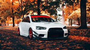Mitsubishi Lancer Evolution, Autumn background, JDM cars, Custom tuning, 4K wallpaper