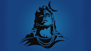 Lord Shiva, Minimalist, Parameshwara, Mahadev, Hindu God, Parashiva, Blue background, Third eye, Crescent Moon, Hinduism, 4K wallpaper