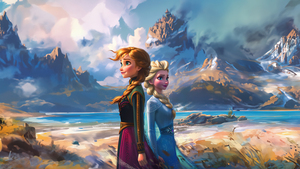 Frozen, Artwork, Anna, Elsa, Sisters, AI art, 4K wallpaper
