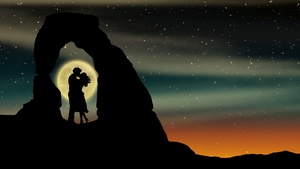Kissing couple, Couple, Lovers, Romantic, Silhouette, Moon, 4K wallpaper