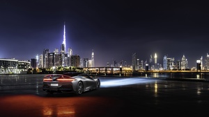 Pininfarina Battista, Dubai, Night, Cityscape, City lights, 4K wallpaper