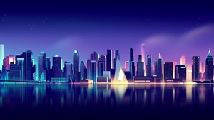 Cityscape, Neon, Skyline, Aesthetic, Reflections, 4K wallpaper
