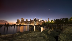 New York City, Brooklyn Bridge Park, Cityscape, Sunset, 4K wallpaper