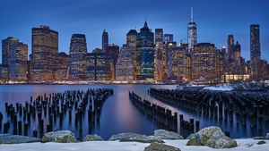 Manhattan, New York City, City lights, Cityscape, Night, Winter, 4K wallpaper