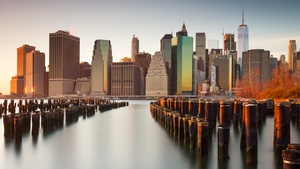 New York City, Skyline, Skyscrapers, Cityscape, Sunset, Evening, 4K wallpaper