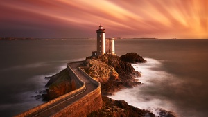 Lighthouse, Sunset, Seascape, Twilight, Dusk, 4K wallpaper