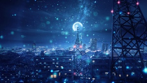 Dream, Blue, Cityscape, Snowfall, Moon, Cold night, Winter, Tower, Girly, 4K wallpaper