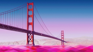 Golden Gate Bridge, Pink aesthetic, Low poly, Vector art, 4K wallpaper