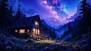 House, Nature, Mountains, Stars, Sky, Trees, Artist, Artwork, Art, Digital Art, Ai, Deviantart, 4K wallpaper