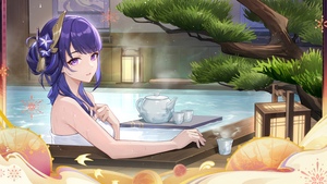 Raiden Shogun, Swimming Pool, Genshin Impact, Aesthetic anime, Anime girl, 4K wallpaper