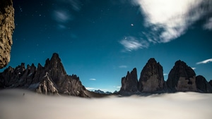 Mountain, Mountains, Clouds, Sky, Cloud, Stars, Nature, 4K wallpaper