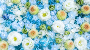 Blue flowers, Bouquet, Blue aesthetic, 4K wallpaper