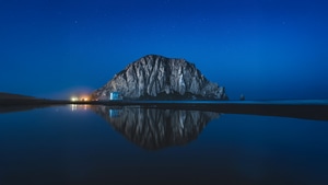 Rock, Lake, Scenery, Night, Sky, Sea, Stars, Nature, 4K wallpaper