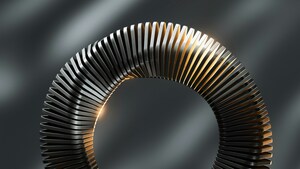 Circular, Metal structure, Spiral, 3D Art, Grey background, 4K wallpaper