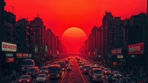Cityscape, Cars, Sunset, Buildings, Artist, Artwork, Art, Digital Art, Ai, Deviantart, 4K wallpaper