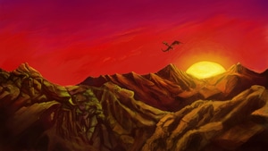 Dragon, Sunset, Mountains, Artist, Artwork, Art, Digital Art, Artstation, 4K wallpaper