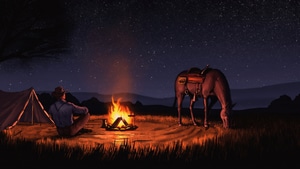 Artist, Artwok, Art, Digital Art, Horse, Stars, Bonfire, Artwork, Artstation, 4K wallpaper